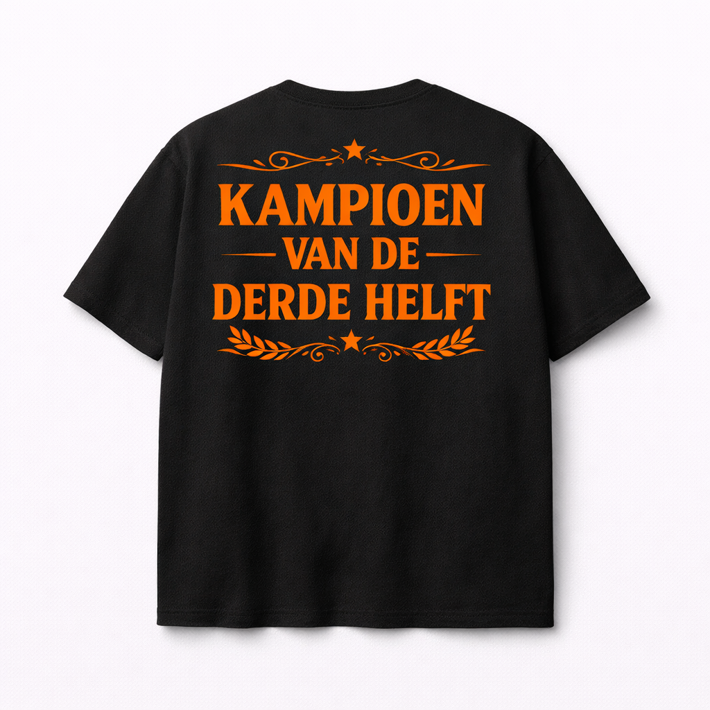 Oranje Shirt - Zwart - Kampioen quote